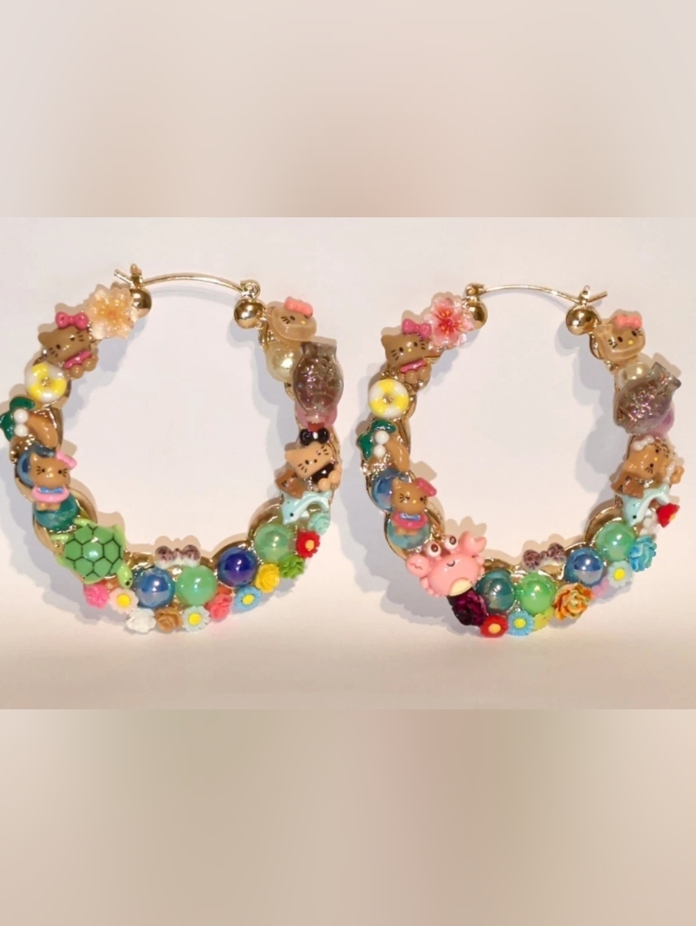 Kitty Under The Sea Hand Crafted Large Hoop Earring - Picture 5 of 17